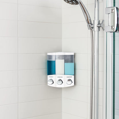 Better Living Products, White 76354 Euro Series TRIO 3-Chamber Soap and Shower Dispenser