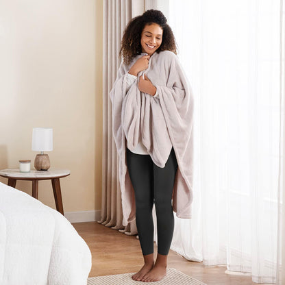 Berkshire Blanket Primalush™ Wearable Blanket, Cozy Loungewear Pocketed Plush Cape Wrap for Adults & Teens(Purple, One Size 58"X64")