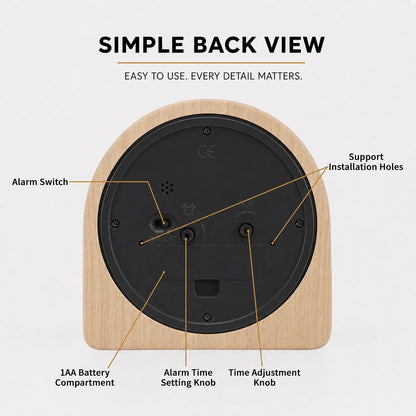 Analog Alarm Clock 5" Silent Non-Ticking Small Solid Wood Desk Clocks Battery Operated Simple Style Retro Table Clock for Office/Bedroom/Kitchen/School/Bedside/Shelf (Light Wood, Arch)