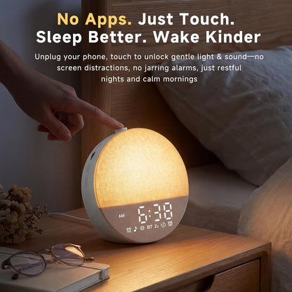 Geuuap Sunrise Alarm Clock, Natural Wake-Up Light White Noise Machine,Khaki