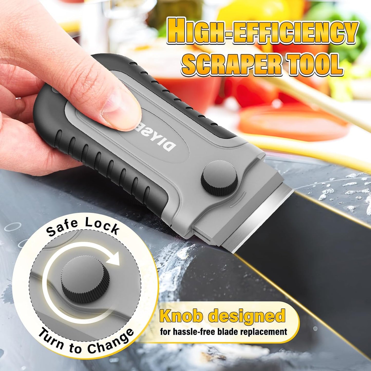 DIYSELF 1 Pack Razor Blade Scraper with 15 Extra Blades, Scraper Tool for Cleaning Window, Paint, Cooktop, Oven, Glass Stove Top Scraper, Razor Scraper with Buit-In Blade Storage | Razor Scraper for Cleaning Window, Paint, Cooktop, Oven, Glass Stove Top