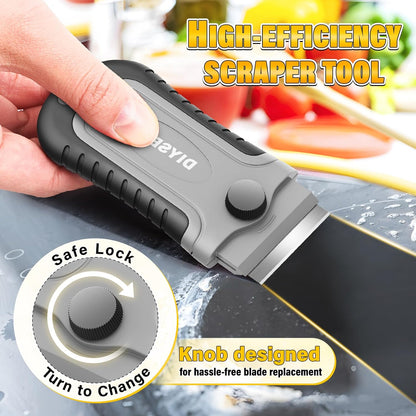 DIYSELF 1 Pack Razor Blade Scraper with 15 Extra Blades, Scraper Tool for Cleaning Window, Paint, Cooktop, Oven, Glass Stove Top Scraper, Razor Scraper with Buit-In Blade Storage | Razor Scraper for Cleaning Window, Paint, Cooktop, Oven, Glass Stove Top