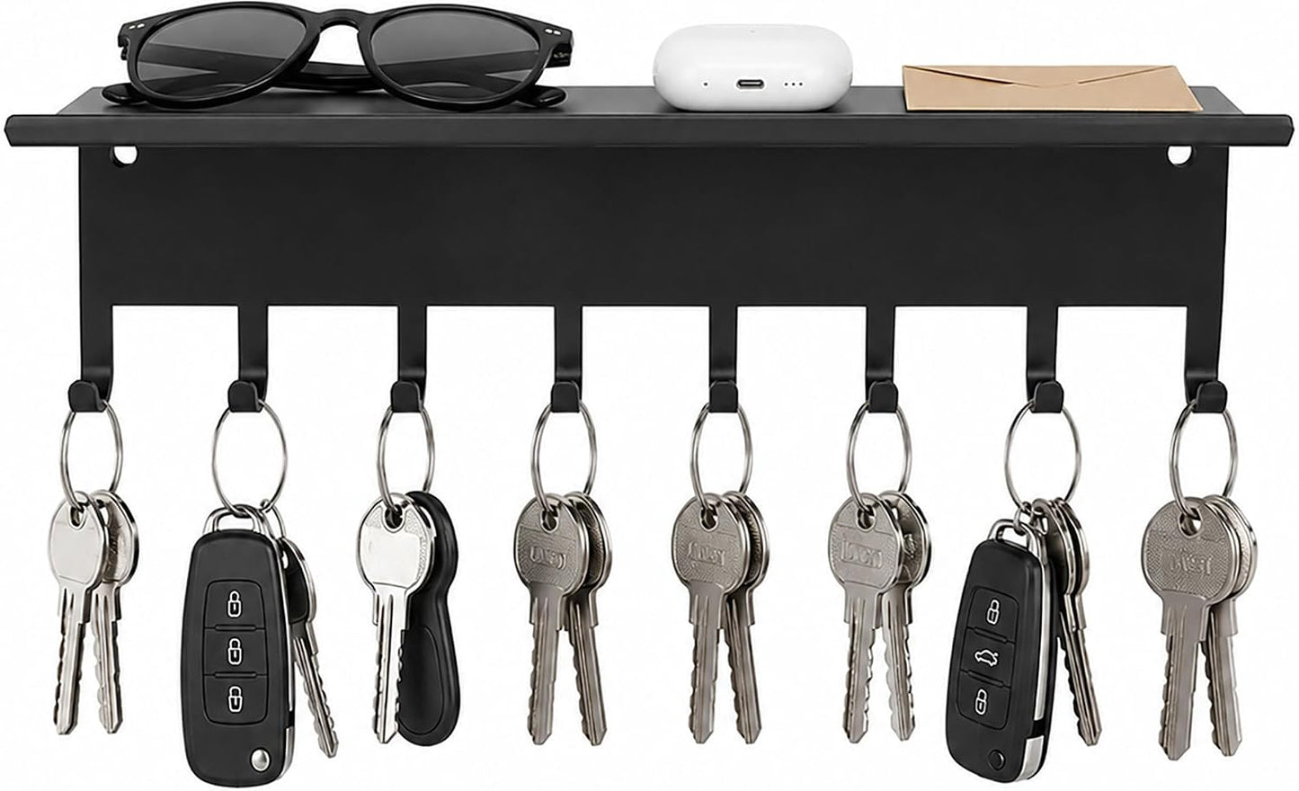 Key Holder Hooks Organizer Shelf Hanger Rack Wall Mounted Sweet Home Metal Decor Stylish and Practical for Entryway Front Door Kitchen Hallway Garage Mudroom Office Hardware Included Black