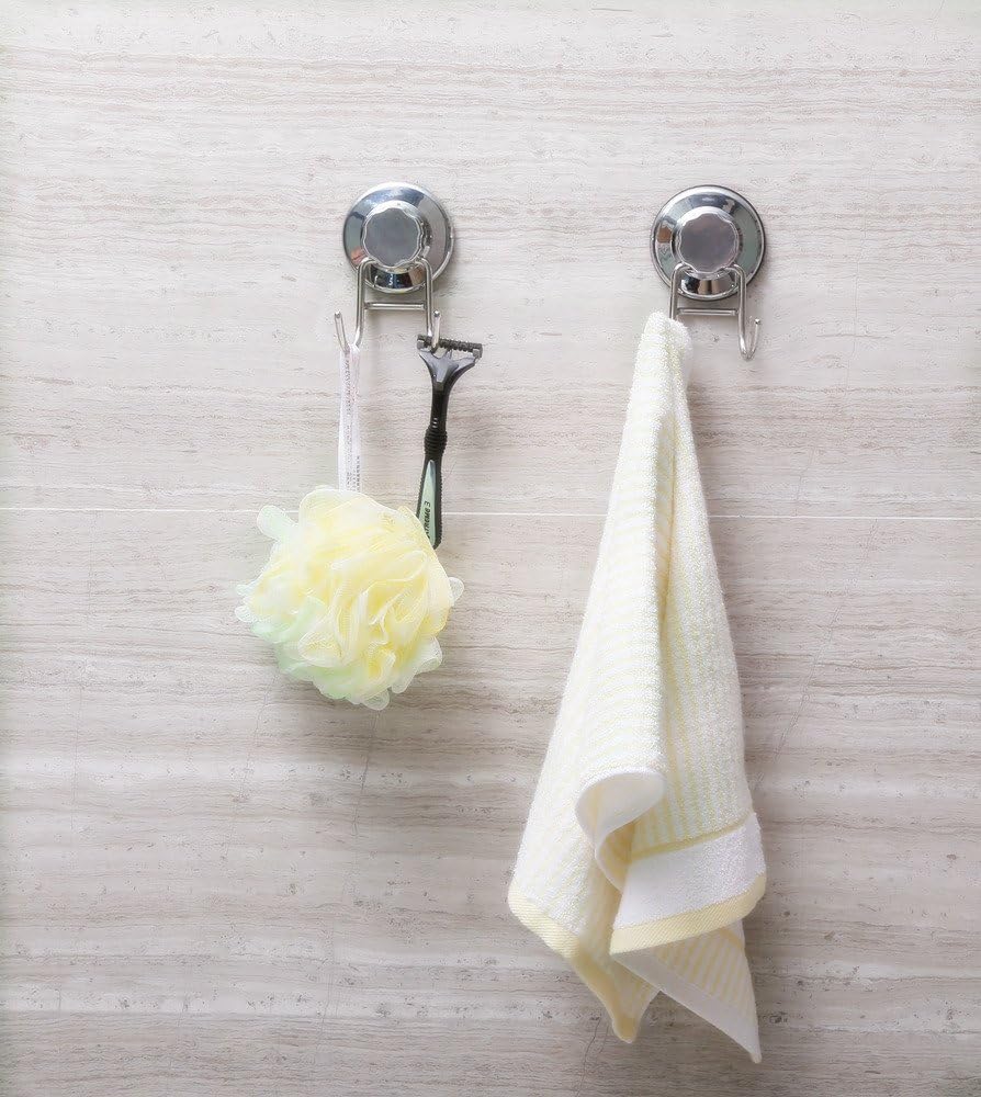 SANNO Suction Cup Hooks, Shower Squeegee Holder, Towel Robe Loofah Holder, Bathroom Kitchen Shower Wall Hooks, Bathroom Accessories, Black (2 Pack)