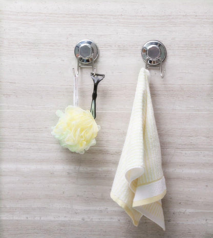 SANNO Suction Cup Hooks, Shower Squeegee Holder, Towel Robe Loofah Holder, Bathroom Kitchen Shower Wall Hooks, Bathroom Accessories, Black (2 Pack)