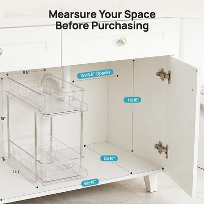 Vtopmart 2 Pack Pull Out Bathroom Under Sink Organizer (S-Standard) | Slide-out drawers, Multi-purpose storage, Clear visibility, Easy Set-up