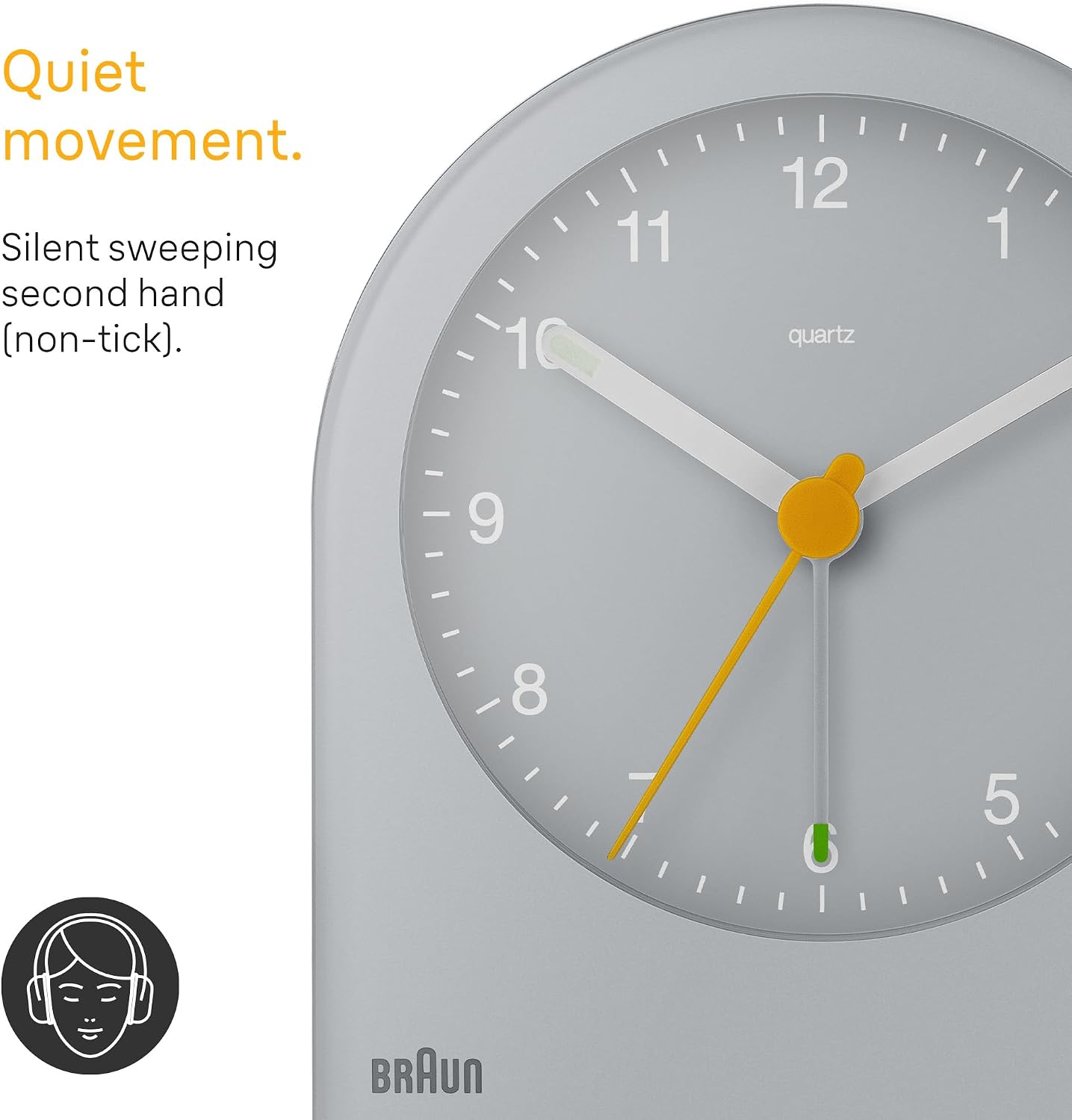 Braun Classic Analogue Alarm Clock with Snooze and Continuous Backlight, Quiet Quartz Movement, Crescendo Beep Alarm in White, Model BC22W.