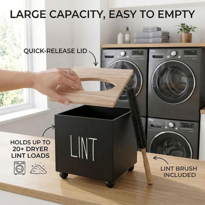 Lint Bin for Laundry Room, Farmhouse Lint Box, Wooden Lint Holder with Lid, Lint Container for Laundry Room Decor, Dryer Lint Trash Can for Laundry Accessory Organization
