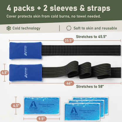 4PK Flexible Gel Ice Packs for Injuries Reusable - Gel Ice Pack Cold Compress for Knee, Back, Neck, Wrist, Hand, Elbow, Ankle Pain Relief - 9.5" x 4.5"