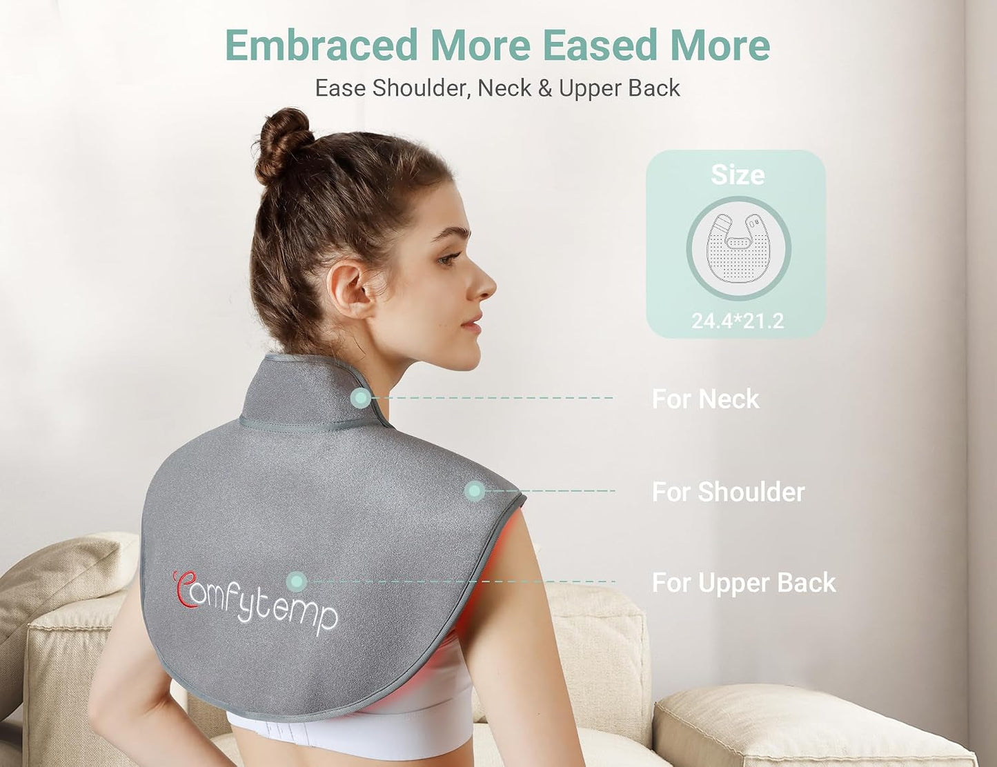 Comfytemp Red Light Therapy for Neck Shoulder, 162 LEDs, 660nm & 850nm | Wearable Infrared Light Therapy Pad for Body Back, Flexible Near Light Therapy Wrap, Home Office Use, Corded