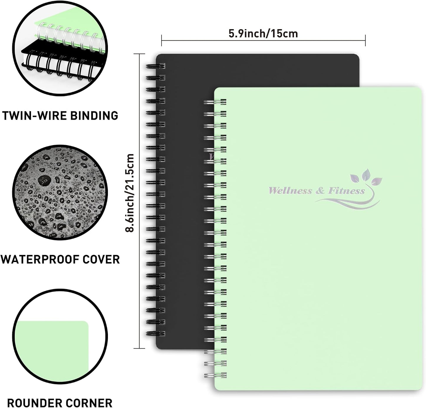 Wellness Planner & Fitness Log - Daily Diet & Health Journal with Weight Loss, Wellness Journal Notebook for Tracking Fitness, Sleep, Nutrition, Meal, Habits, A5(5.8 x 8.6 inch) (Green)