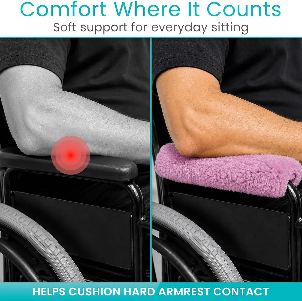 Vive Wheelchair Armrest Pads (2 PCS) - Memory Foam Sheepskin Cushion