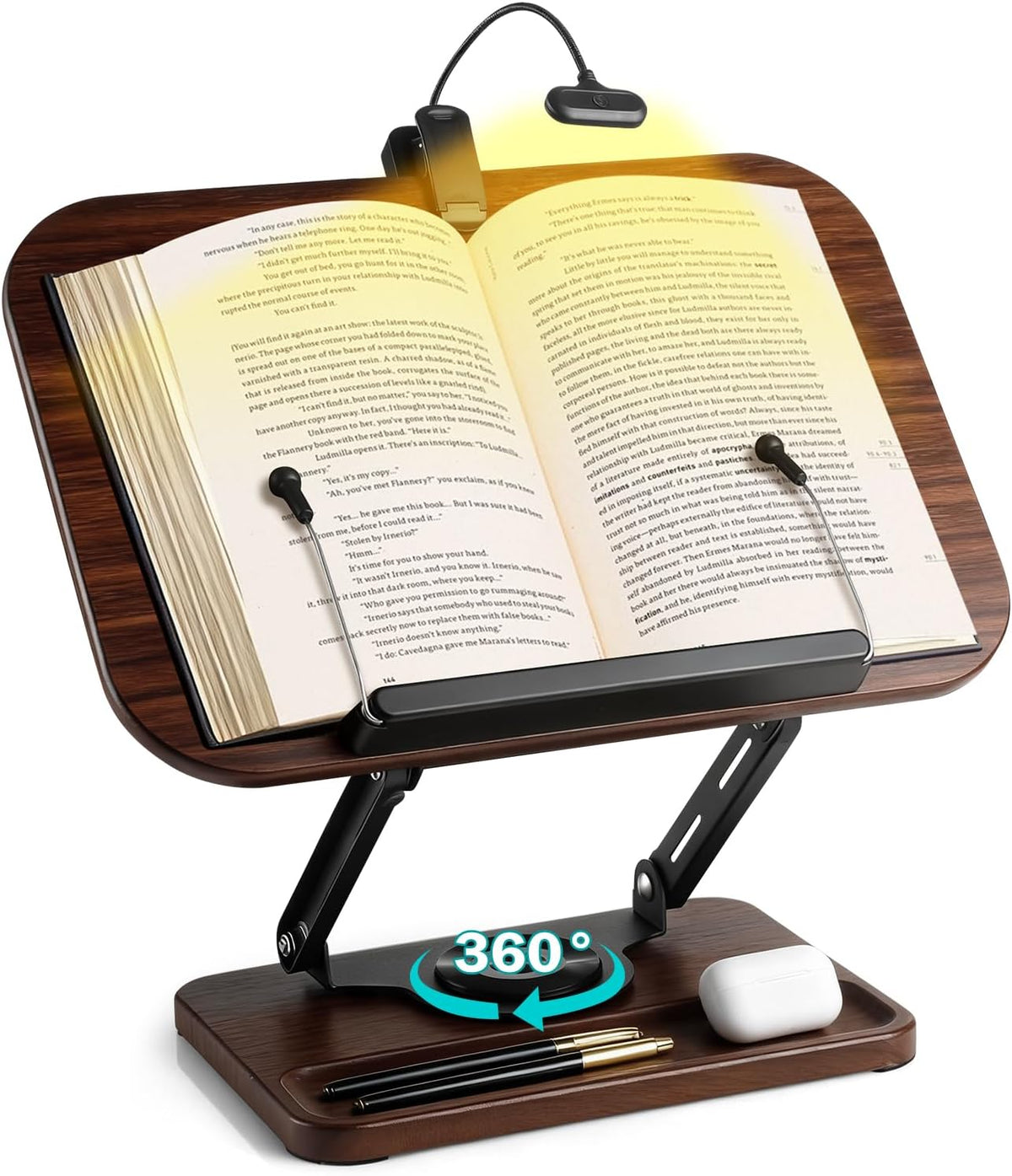 Book Stand with Light & Storage, Book Holders for Reading Hands Free