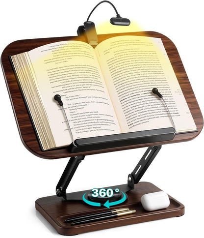 Book Stand with Light & Storage, Book Holders for Reading Hands Free