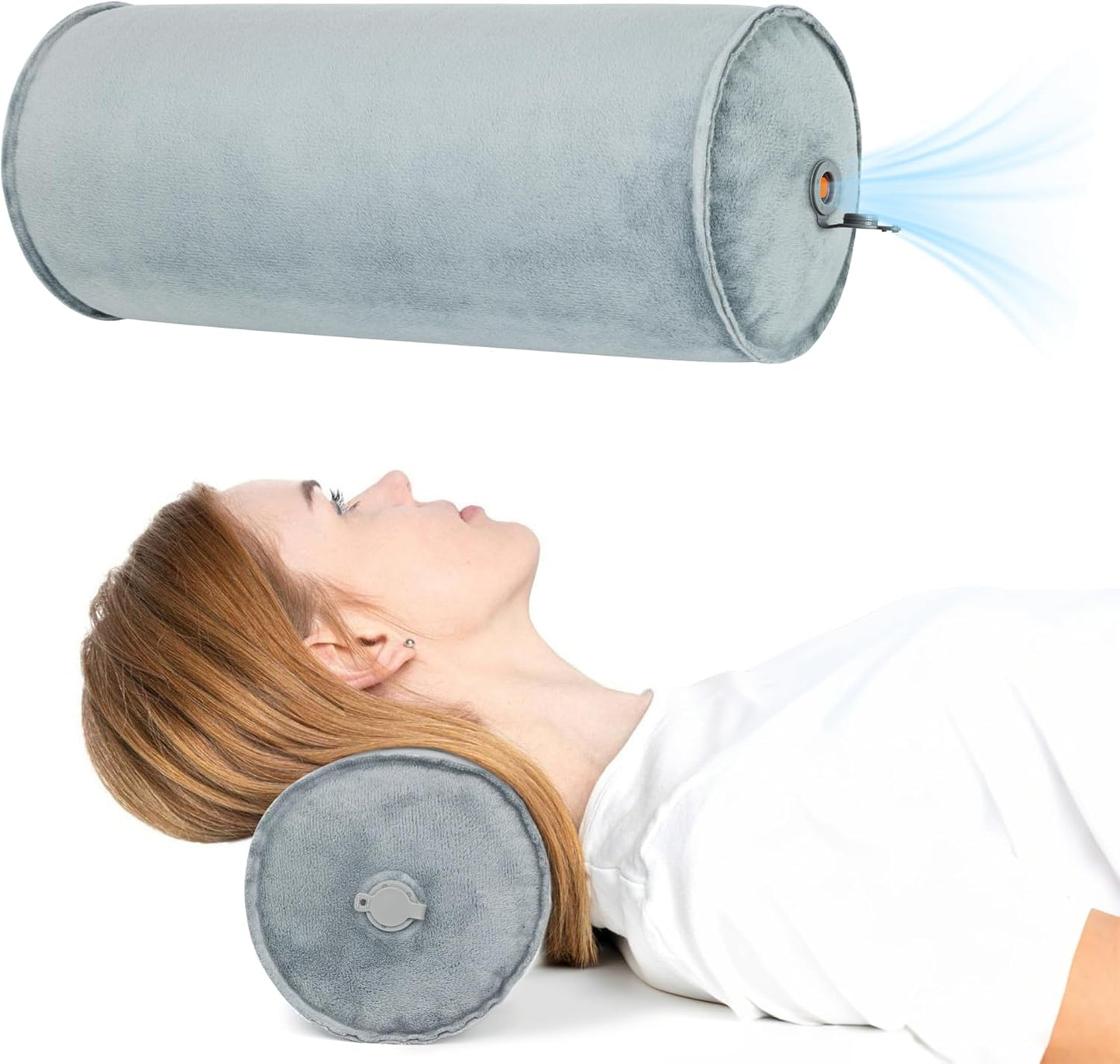 ONTYZZ Inflatable Round Neck Pillow Cervical Roll Pillow, 4.9 * 14.96 inch | Cylinder Bolster Pillow for Head, Neck, Back, Legs and Yoga, Grey