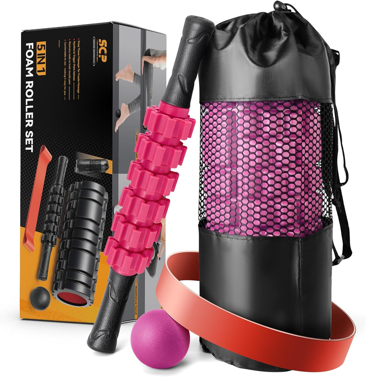 SUBCULTUREPICK 5 in1 Foam Roller Set, Trigger Point Foam Roller Deep Tissue