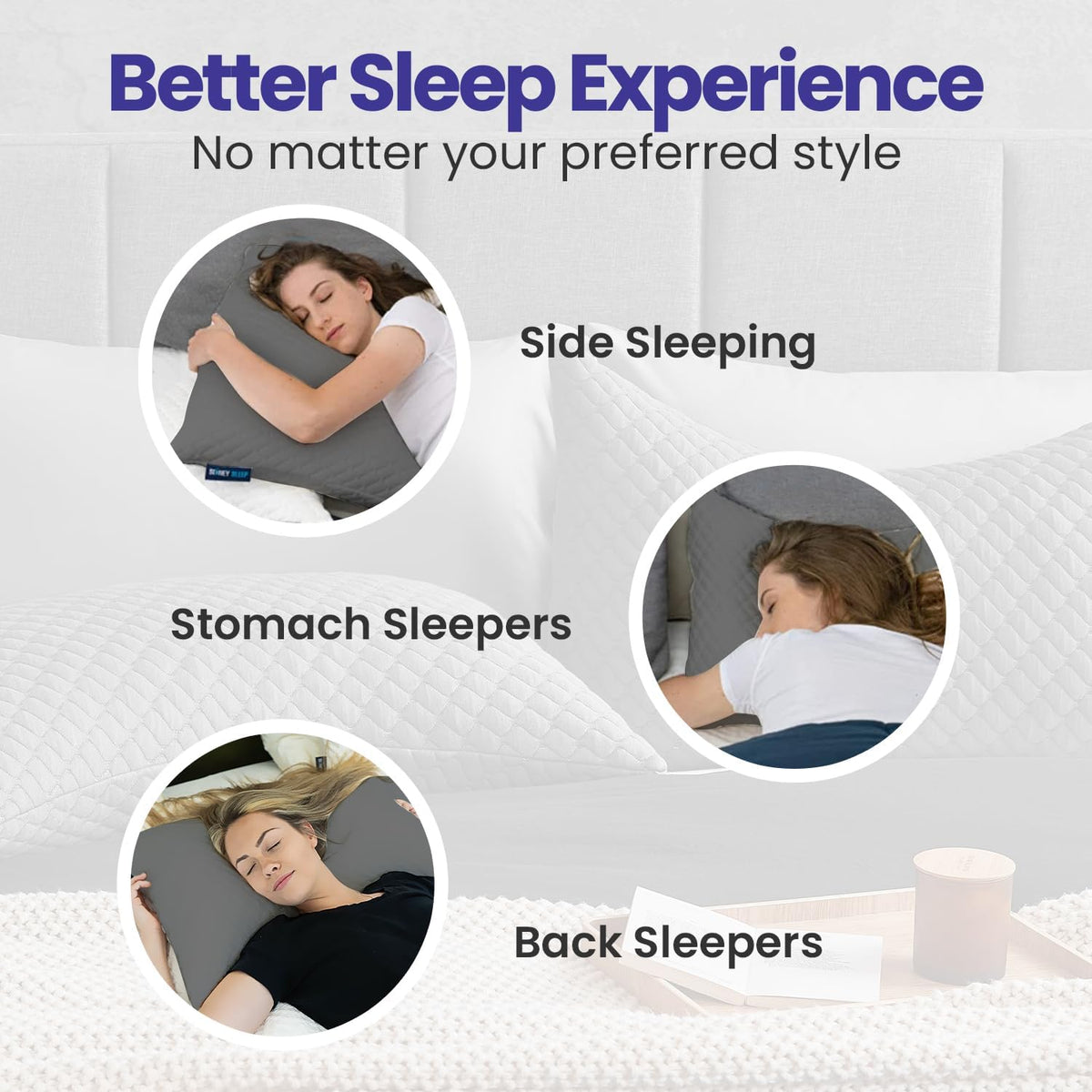 Sidney Sleep Adjustable Curved Pillows for Neck and Shoulder Support with Extra Shredded Fill - Cervical Contour Pillow for Side and Back Sleepers - Queen Size 19" x 29" CertiPUR-US Certified (White)