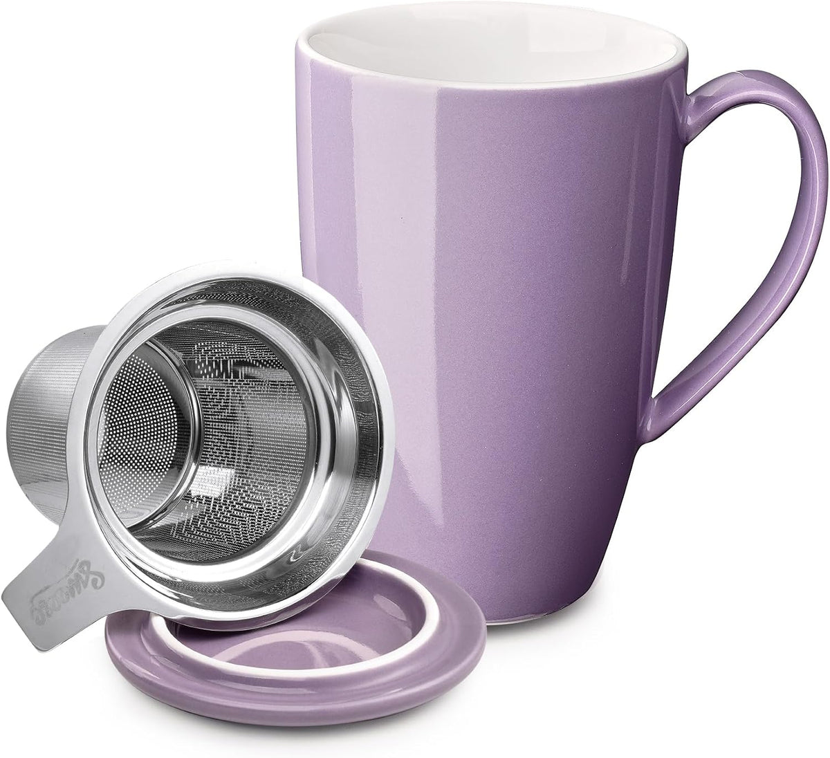 Sweese 15oz Porcelain Tea Mug with Infuser and Lid – Microwave Safe, Ergonomic Handle, Lead-Free Glaze, for Loose Leaf Tea