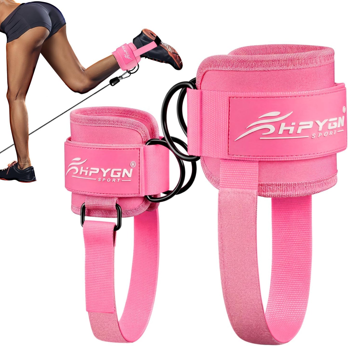 HPYGN Ankle Strap for Cable Machine, Padded Ankle Straps for Cable Machine Kickbacks, Glute Workouts, Leg Extensions, Curls, Booty Hip Abductors Exercise, Adjustable Comfort Ankle Cuff for Gym