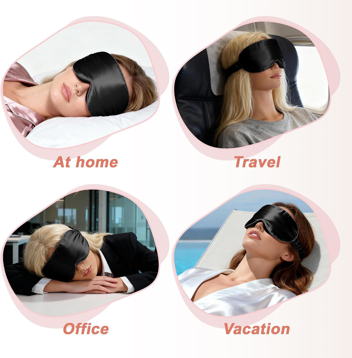 VOCOSTE 3D Silk Sleep Mask with Travel Pouch, Bean Pink