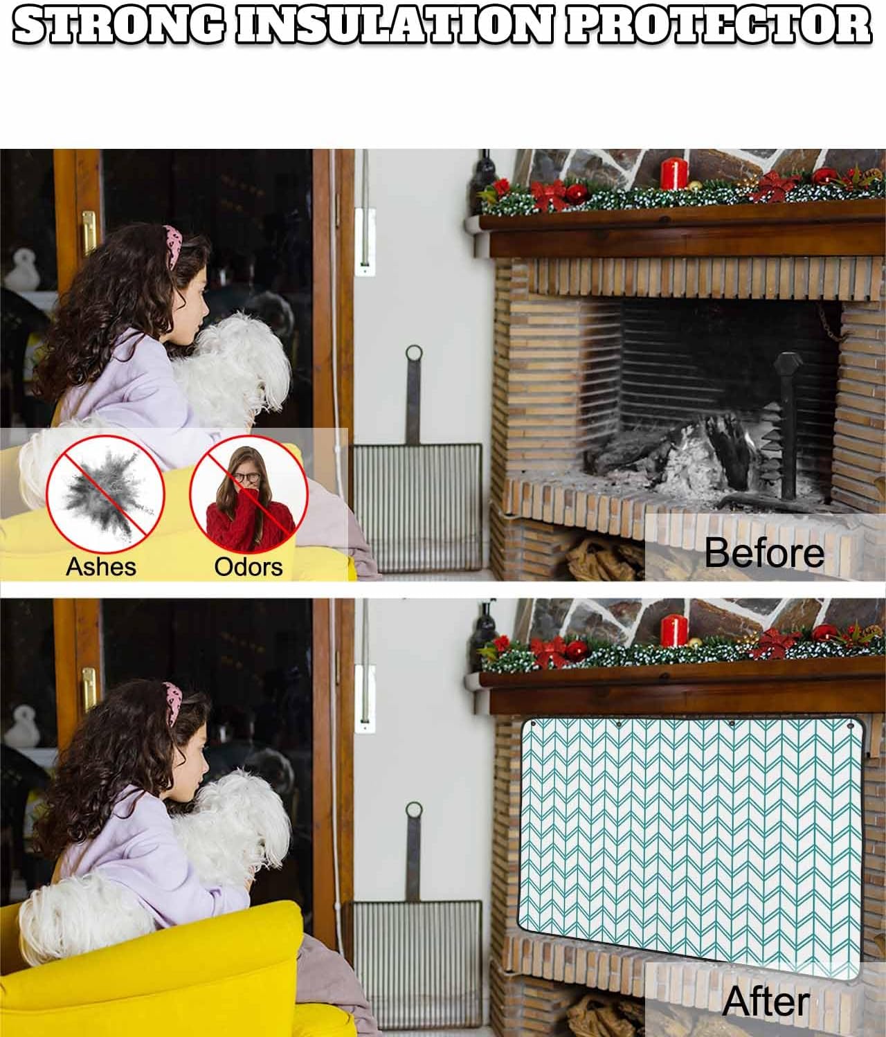 Magnetic Fireplace Cover Blue Geometric Waves Fireplace Screen Decorative Abstract Stripes Insulation Fireplaces Blocker Blanket Save Energy Fireplaces Draft Stopper Covers for Living Room 45x34 Inch