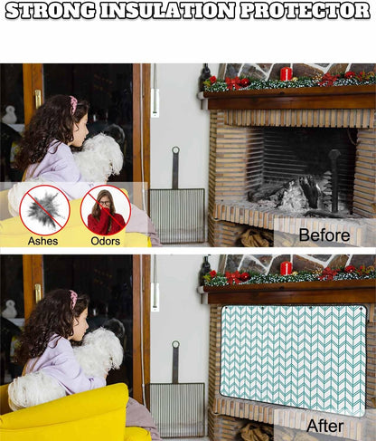 Magnetic Fireplace Cover Blue Geometric Waves Fireplace Screen Decorative Abstract Stripes Insulation Fireplaces Blocker Blanket Save Energy Fireplaces Draft Stopper Covers for Living Room 45x34 Inch