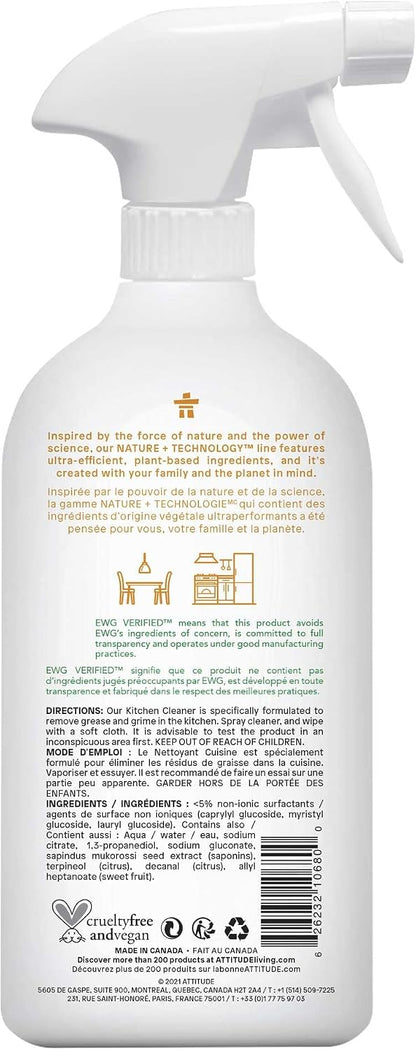 ATTITUDE Kitchen Cleaner Spray, EWG Verified, Degreaser Spray to Cut Grease & Grime, Plant-Based & Vegan, Citrus Zest Scent, 27.1 Fl Oz