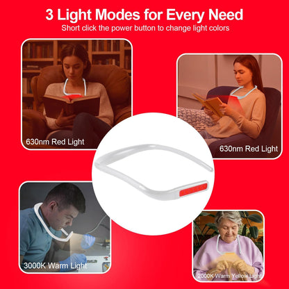 630nm Red Neck Reading Light - Zero Blue Light, Rechargeable Dimmable Portable LED Red Neck Book Lamp for Reading, Crafts, Knitting, Crochet at Night, Ideal Gift for Readers and Craft Lovers