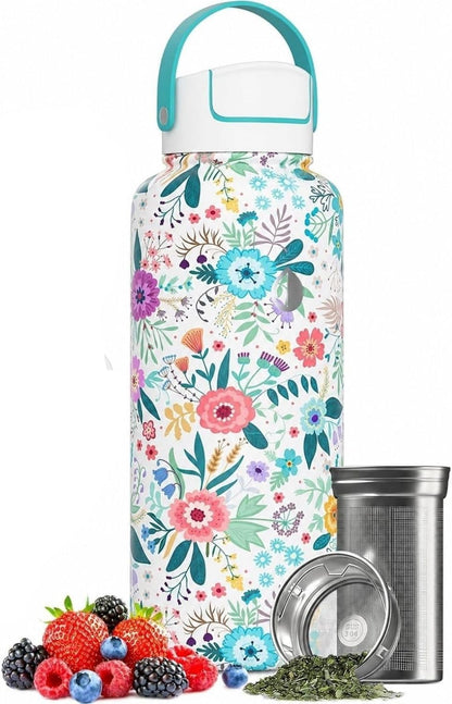22 oz Ceramic Lined Tea Infuser Travel Tumbler, Micro-Mesh Stainless Steel Infuser, Pure Taste Ceramic Interior, Triple Insulated 12hr Hot Cold, Dual Sip & Straw Lid, Scratch-Resistant