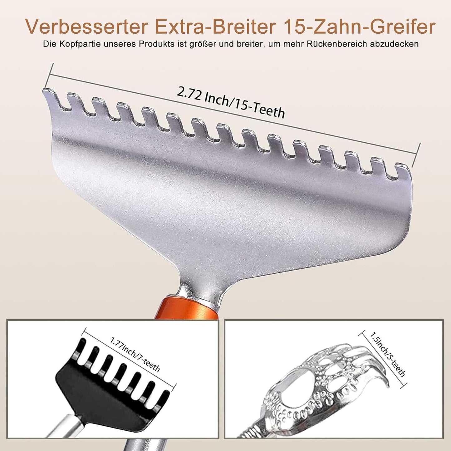 Large Back Scratcher, Body Scratcher for Adults Extendable Long 24Inch, Thick Wooden Handle Steel Massage Roller, Extra Wider Rake Claw, Sturdy Backscratchers Hand Massager Tool | Self Body Massage Tool