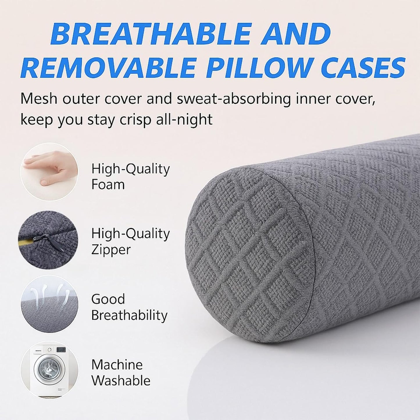 3.1" Small Neck Roll Memory Foam Pillow Cylinder,Detachable Cover | Neck Support Pillows for Sleeping,Comfortable Breathable,Round Bolster Pillow for Bed,Back ,Lumbar Leg and Yoga Pain Relief