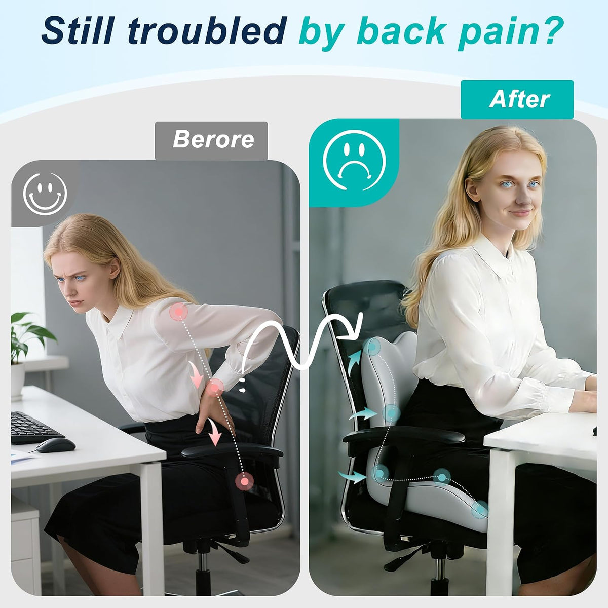 Seat Cushion for Office Chair, Ergonomic Cushion with Lumbar Support Pillow