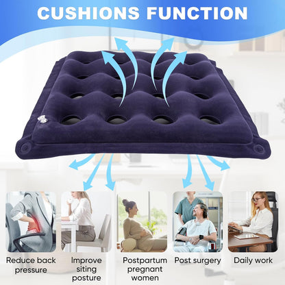 2-Pack Inflatable Waffle Cushion for Pressure Relief, Wheelchair Cushion for Pressure Redistribution, Portable Air Seat Cushions for Office Chair Car Seat, Breathable Seat Pad, Includes 1 Air Pumps