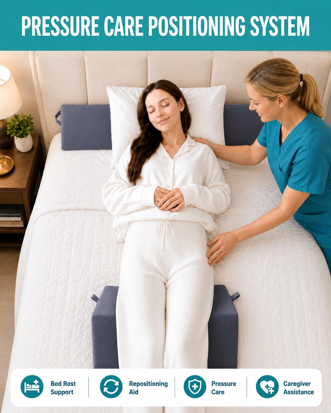 Positioning Wedge Pillow Set, 3-Piece Bed Wedge and Body Positioner for Adults, High-Resilience Foam Support Pillows for Side Sleeping, Knee Elevation, Elderly Care, Recovery, Home Care