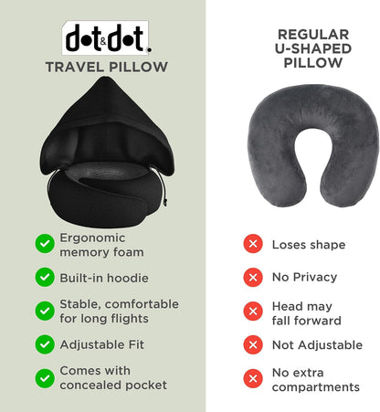 Dot&Dot Twist Memory Foam Travel Pillow, Bendable Neck Pillow for Airplane, Car and Home, 26-Inch Adjustable Roll with Washable Cotton Cover, Gray