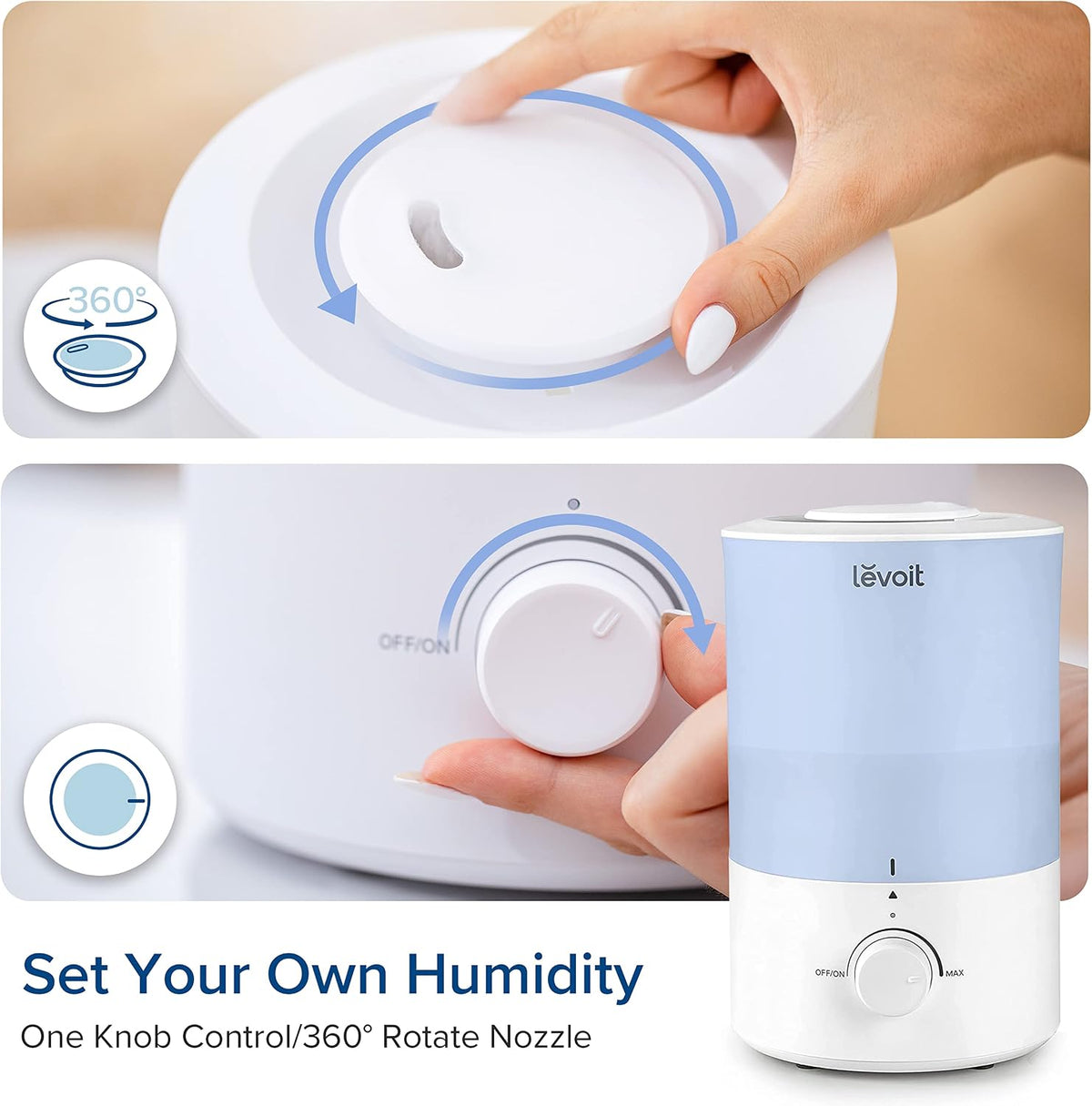 Levoit Top Fill Humidifiers for Bedroom, 2.5L Tank for Large Room, 25dB