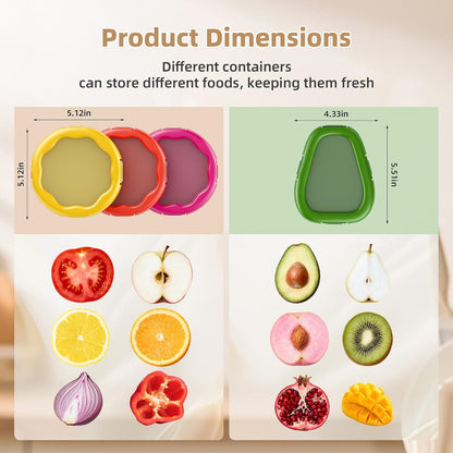 TQRR Avocado Saver and Onion Holder-4Pcs Fruit Fresh Storage Containers | Reusable Silicone, Refrigerator Use, For Fruits & Vegetable Containers, Fits Apples, Lemons, Potatoes, Oranges,Tomatoes