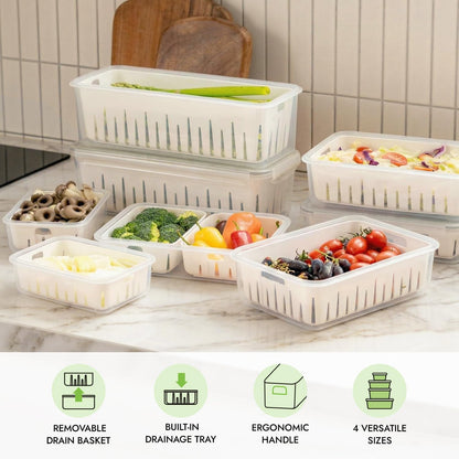 11.4 Cup Produce Saver Container for Fridge with Colander 2.7L | Airtight Fruit & Vegetable Storage Bin, Removable Strainer Basket, BPA-Free, Stackable, White Colander