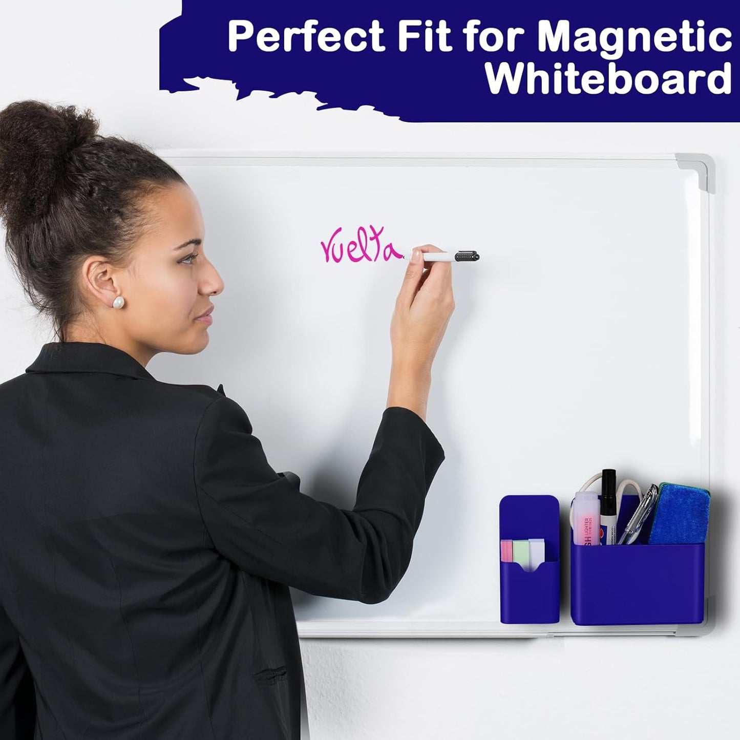 KITANIS Magnetic Pen Holder,2 Pack Magnetic Dry Erase Marker Holder with Generous Compartments,Strong Magnet Storage Marker Pen Pencil Organizer for Refrigerator,Whiteboard,Locker Accessories