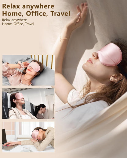 Silk Sleep Mask for Women and Men - Soft Breathable Organic Natural Mulberry Silk Fabric Blackout Eye Mask with Adjustable Straps No Pressure Eye Mask for Travel Essentials Gifts (Black)