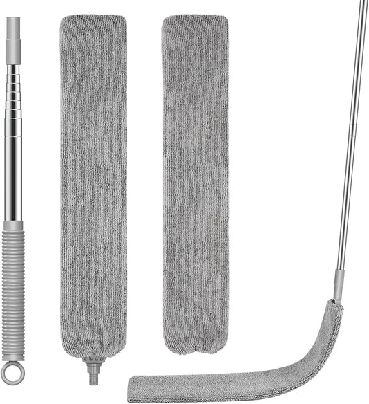 SetSail Dusters for Cleaning Retractable Gap Duster with Extension Pole | Extension Pole Long Handle, Flat Dust Cleaner, with 2 Microfiber Dusting Cloths, for Under Appliances Furniture Fridge