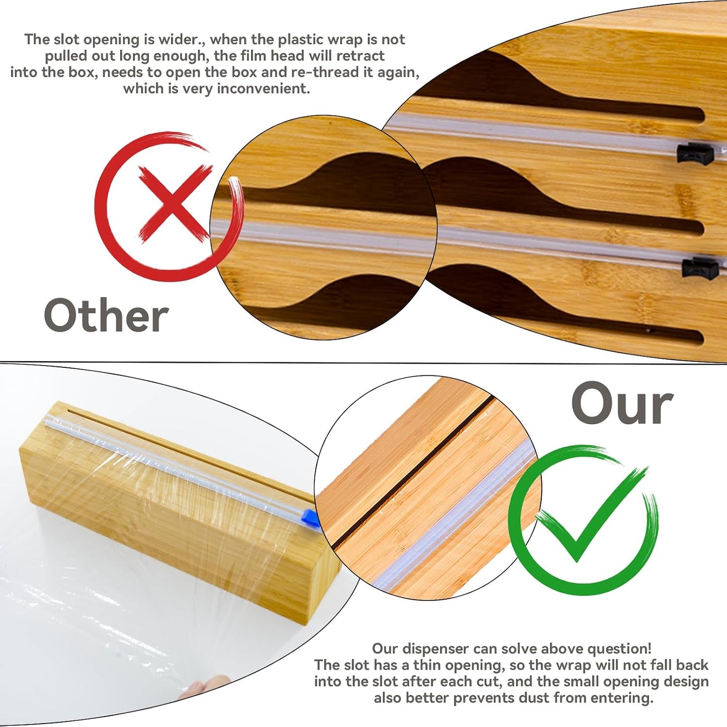 Plastic Wrap Dispenser with Cutter for Aluminum Foil, Plastic Wrap and Wax Paper, Fits 13" Roll（Plus）