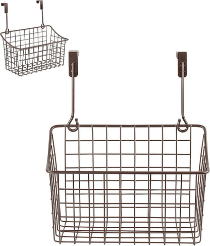 Spectrum Hanging Baskets for Organizing (Large, Satin Nickel) - Grid Over the Cabinet Wire Basket for Kitchen or Bathroom - Door Hanging Storage Organizer for Cleaning Supplies, Washcloths, & Towels
