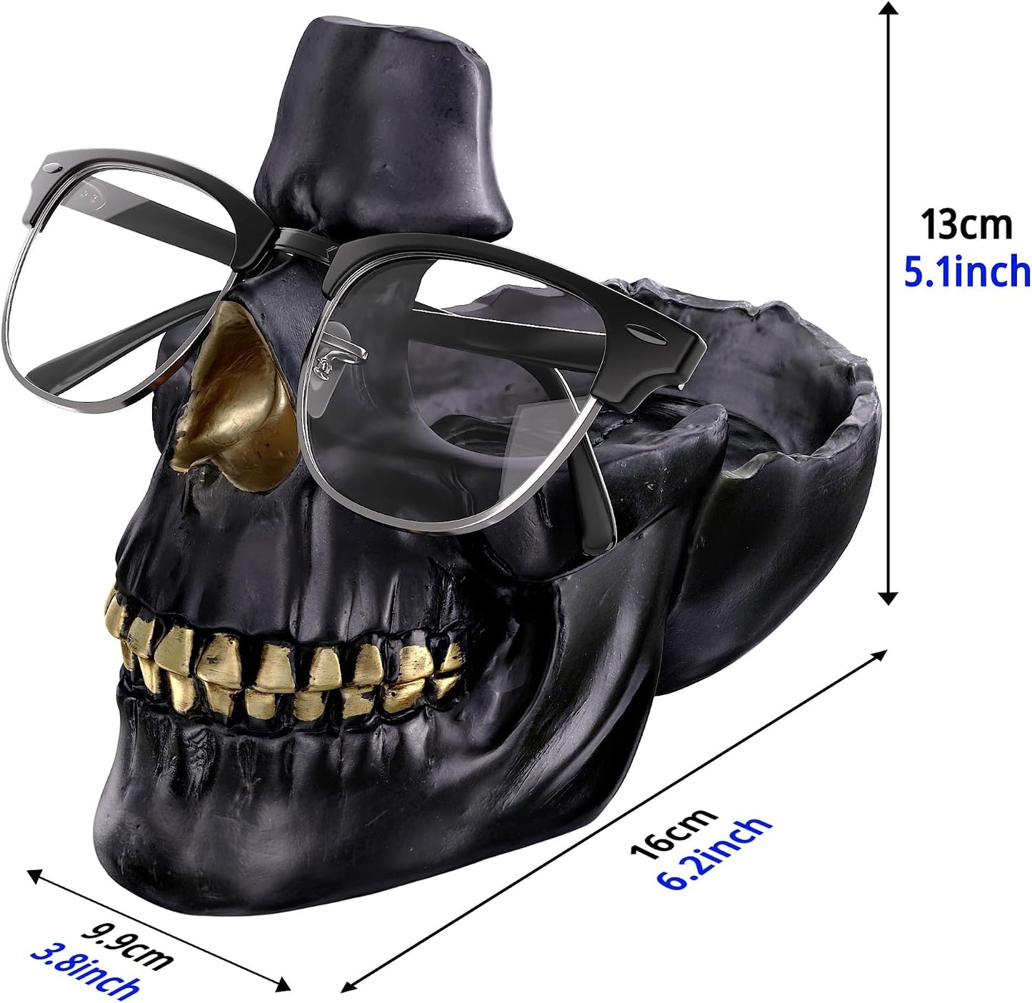 READAEER Skull Glasses Stand Holder, Creative Eyeglasses Holder, Sunglasses Spectacle Display Rack, Key Holder Resin Sculptures for Entryway, Home, Office, Desk, Nightstand (White)