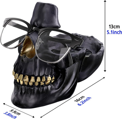READAEER Skull Glasses Stand Holder, Creative Eyeglasses Holder, Sunglasses Spectacle Display Rack, Key Holder Resin Sculptures for Entryway, Home, Office, Desk, Nightstand (White)