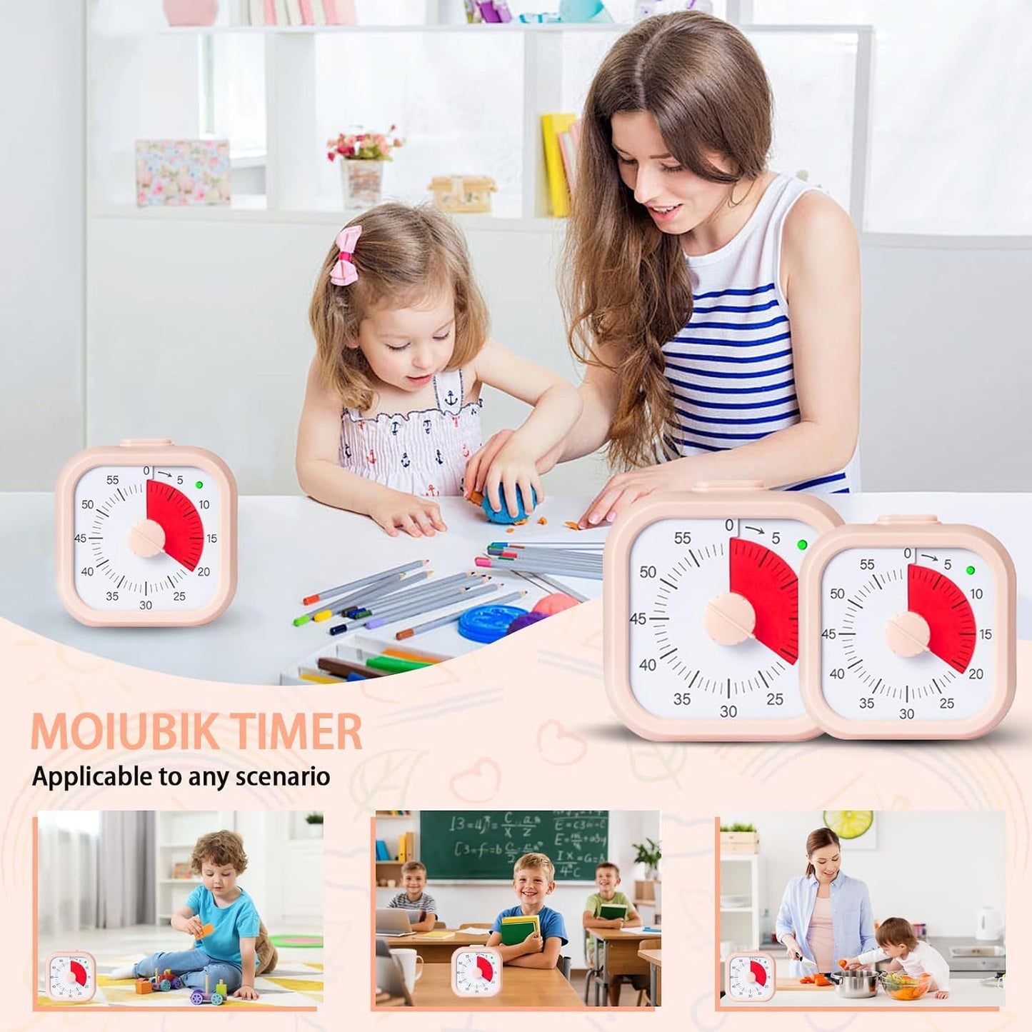 Visual Timer for Kids 60 Minute Countdown Timer Rainbow Disk Desk Timer Clock for Classroom Study Office Kitchen with Silent Operation (Purple)