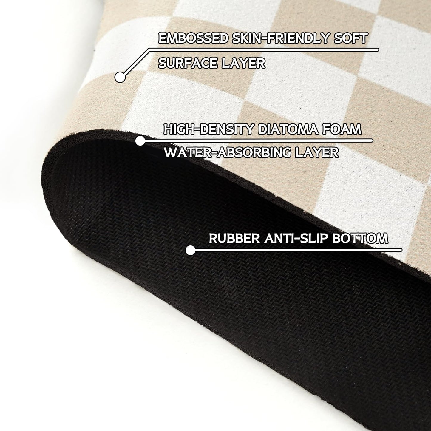 Light Brown White Checkered Kitchen Sink Splash Guard Faucet Mat,Faucet Non-Slip Absorbent Mat,Farmhouse Sink Splash Guard Behind Faucet for Kitchen Bathroom, 15"x5.5"