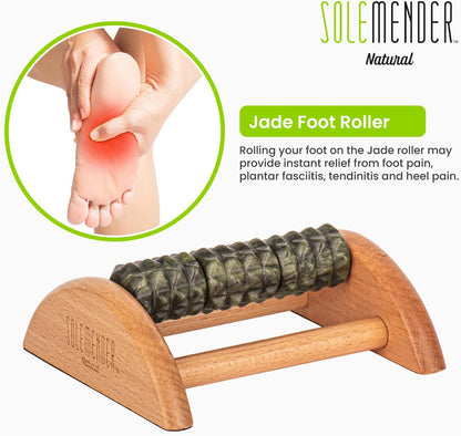 Wooden Foot Roller - Soothe & Massage Sore Feet (Jade Stone) | Boosts Circulation & Relaxes Tired Muscles, Deep-Tissue Massage At Home, Under the Desk Foot Pain Relief