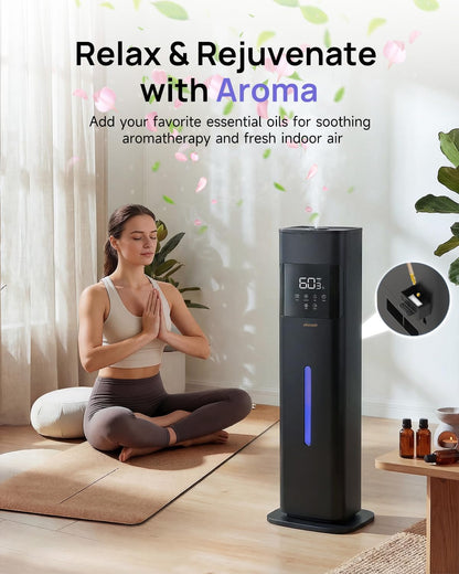 Humidifier Large Room, 2.1Gal/8L Cool Mist Humidifiers for Bedroom 500 sq ft, Humidifiers for Home with Essential Oil Diffuser, Top Fill Quiet Humidifier for Baby Nursery Office Plants, Black