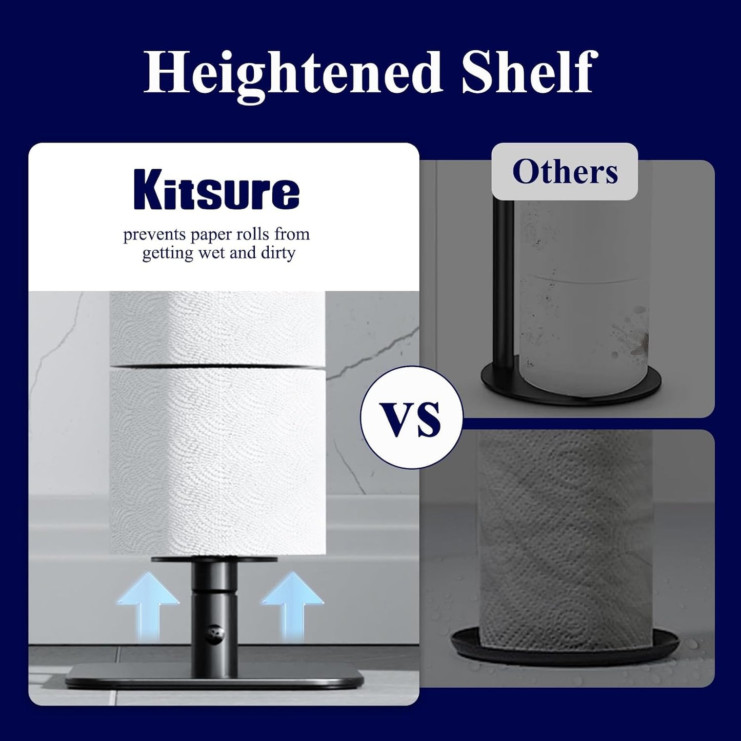 Kitsure Toilet Paper Holder Stand, Bathroom Storage, Medium, Black | Large Capacity Toilet Paper Holder for 4 Rolls, Rustproof Toilet Paper Holder Free Standing, Non-Slip Stable Base
